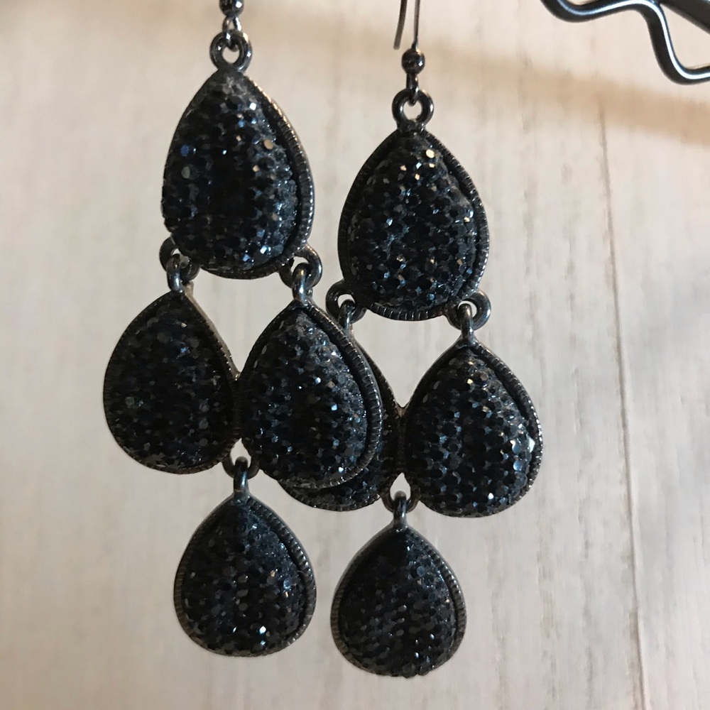 Teardrop Chandelier Black Rhinestone Earrings